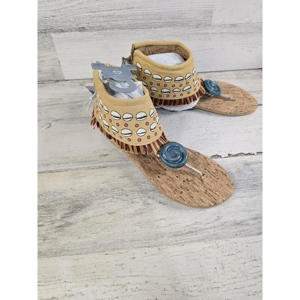 Disney Moana Girls Sandals Tan Blue Heart of Te Fiti Fringe‎ Thong 13/1 NEW